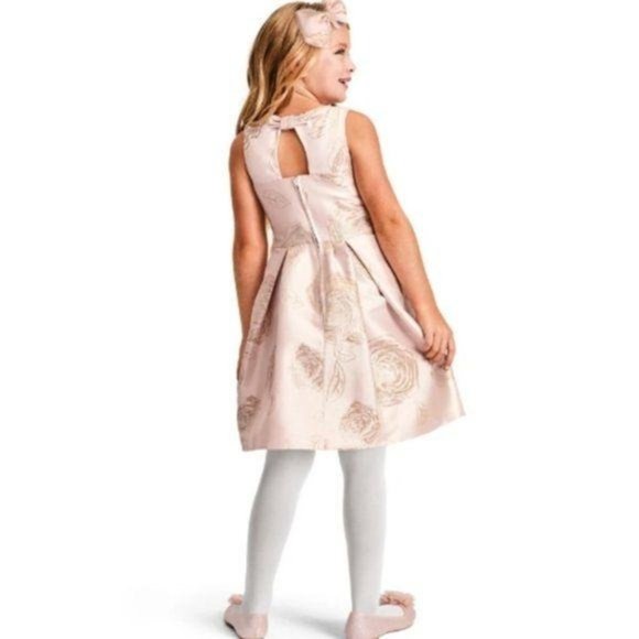NWT Girls Foil Floral Jacquard Dress Fit Flare - Picture 2 of 7